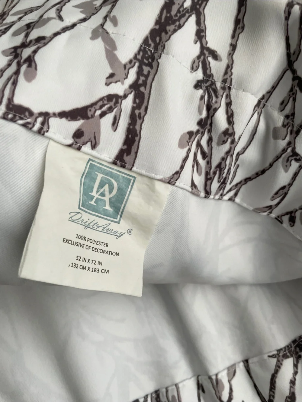 Elegant Branch-Print White and Brown Curtains with matching fabric tiebacks